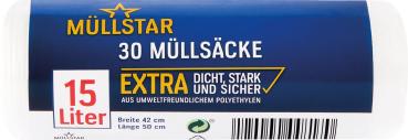 müllstar Müllsäcke 15 Liter, weiss/transparent, extra dicht, stark und sicher, 30 Stück