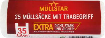 müllstar Müllsäcke 35 Liter, mit Tragegriff, weiss/transparent, extra dicht, stark und sicher, 25 Stück