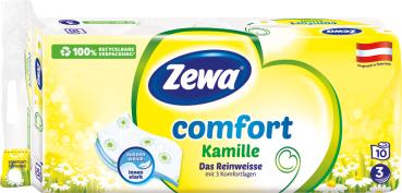 Zewa Comfort Kamille Das Reinweisse, Toilettenpapier 3-lagig, weiß mit Prägung, 10 x 150 Blatt