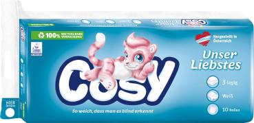 Cosy Unser Liebstes, Toilettenpapier 3-lagig, weiß bedruckt, 10 x 150 Blatt