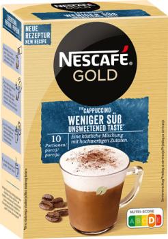 Nescafé Gold Cappuccino Weniger süss, Löskaffee-Sticks, 10 Portionen, 125 Gramm Packung