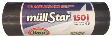 müllstar Öko-Müllsäcke 150 Liter extra strong, schwarz/blickdicht, 100 % Recycling, 10 Stück