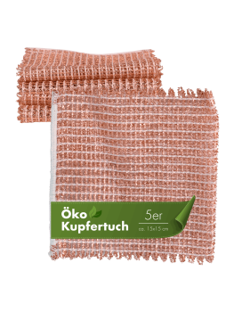 Haushalt und Genuss Kupfertuch 5 Stück Set Kratzfrei für Edelstahl Ceranfeld Glas & Grillrost Kupferlappen ca. 15x15 cm rostet nicht langlebig & umweltfreundlich, 80g