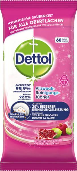 Dettol Allzweck-Reinigungstücher Granatapfel & Limette, 60 Stück,