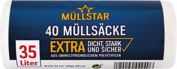 müllstar Müllsäcke 35 Liter, weiss/transparent, extra dicht, stark und sicher, 40 Stück