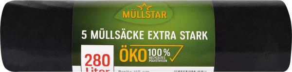 müllstar Öko-Müllsäcke 280 Liter, extra stark, schwarz/blickdicht, 100 % Recycling, 5 Stück