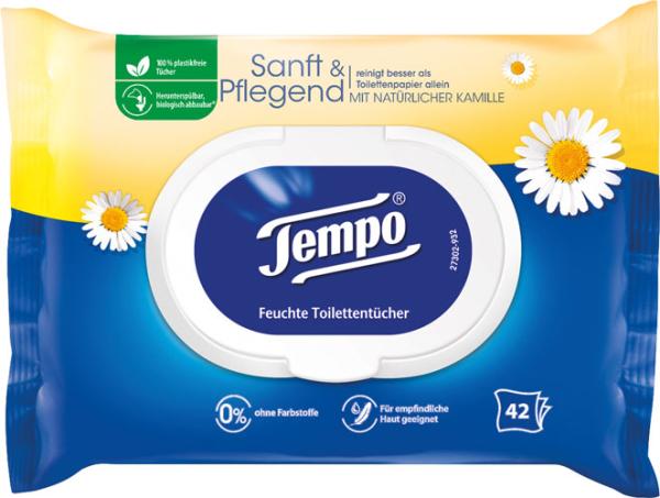 Tempo Feucht Sanft & Pflegend mit Kamille, Feuchte Toilettentücher, Nachfüllung, 42 Stück
