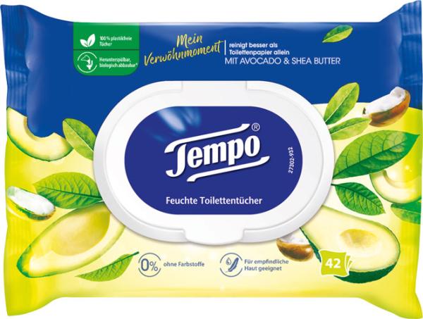 Tempo Feucht Verwöhnmoment Avocado & Shea Butter, Feuchte Toilettentücher, Nachfüllung, 42 Stück