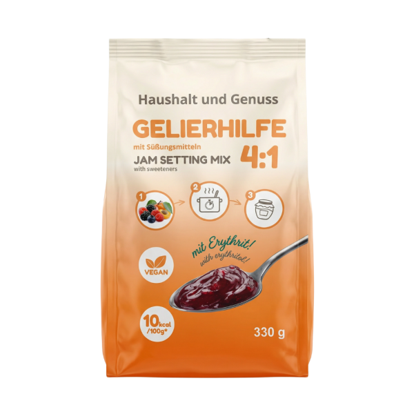 Gelierhilfe 4:1 mit Erythrit – nur 10 kcal | Vegan & zahnfreundlich | Für 1,3–1,5 kg Früchte | 330g