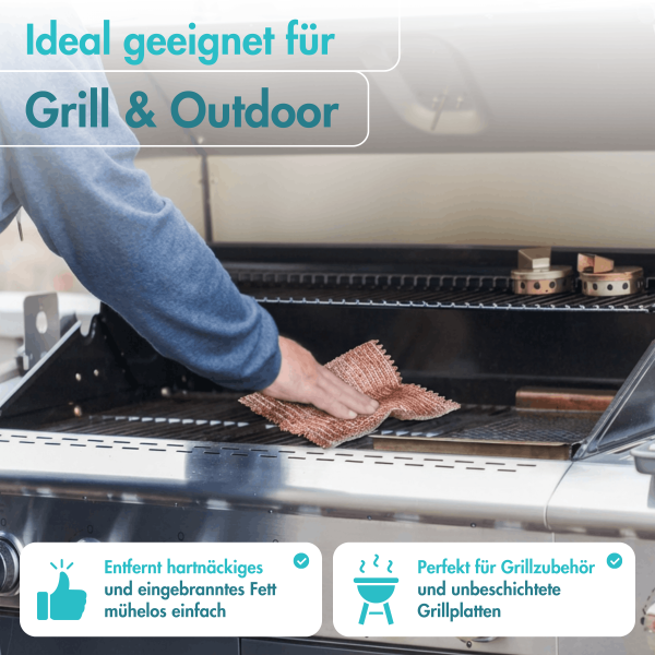 Haushalt und Genuss Kupfertuch 5 Stück Set Kratzfrei für Edelstahl Ceranfeld Glas & Grillrost Kupferlappen ca. 15x15 cm rostet nicht langlebig & umweltfreundlich, 80g